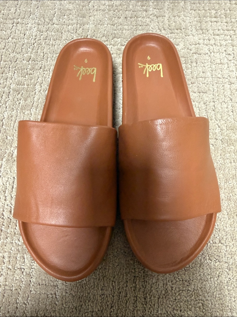 beek Cognac Brown Leather Slide Sandals - Picture 9 of 10